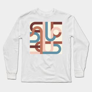 Geometric abstract midcentury beige brown Long Sleeve T-Shirt